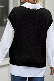 Textured Knit Sleeveless Sweater Vest in Dark Green, view 13