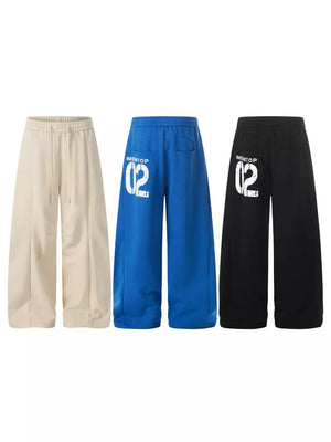Men's Wide-leg Streetwear Sweatpants in royal blue with drawstring waist