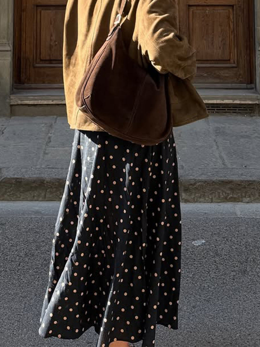 A-line skirt in Black with polka dot and high-waisted