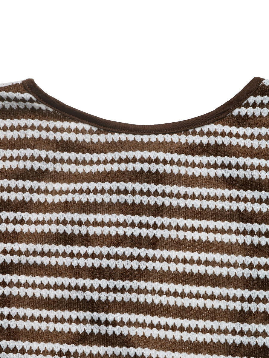 brown sweater dress with stretch and flare sleeve