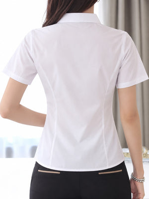 White-Long Sleeve Anti-Gaping button-down shirt with hip-length and button-front
