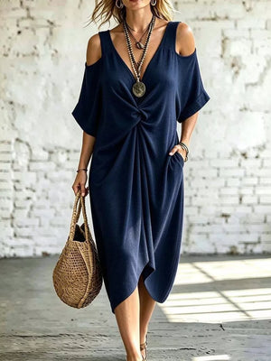 Gray Cold Shoulder Twist Front Midi Dress Plus Size