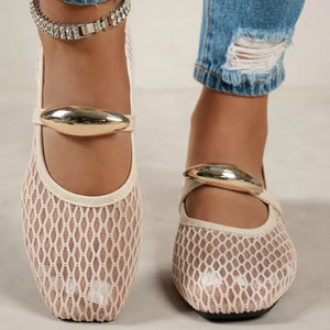 Square Toe Mesh Slip-on Flats in Khaki