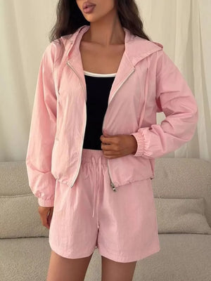 Lightweight Hooded Jacket And Shorts Set in Yellow