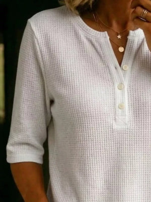 Khaki Full Size Waffle Knit Henley T-shirt Plus Size