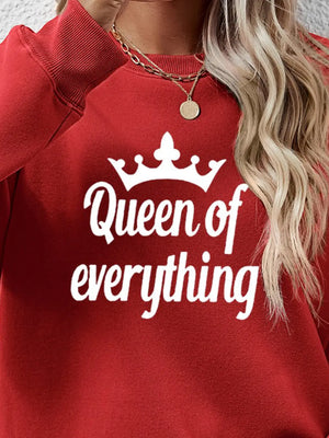Deep Red graphic sweatshirt with white Queen of Everything crown design.