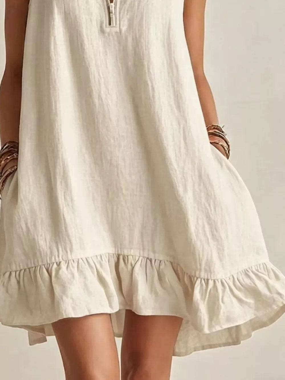 100% polyester Care instructions: Machine wash cold mini dress in cream with A-line silhouette