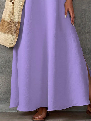 maxi dress in Apricot with side slit and maxi