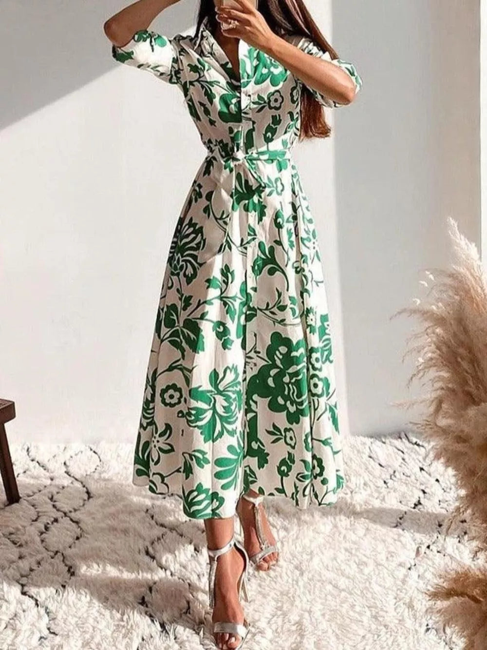 white shirt dress with midi and button-front