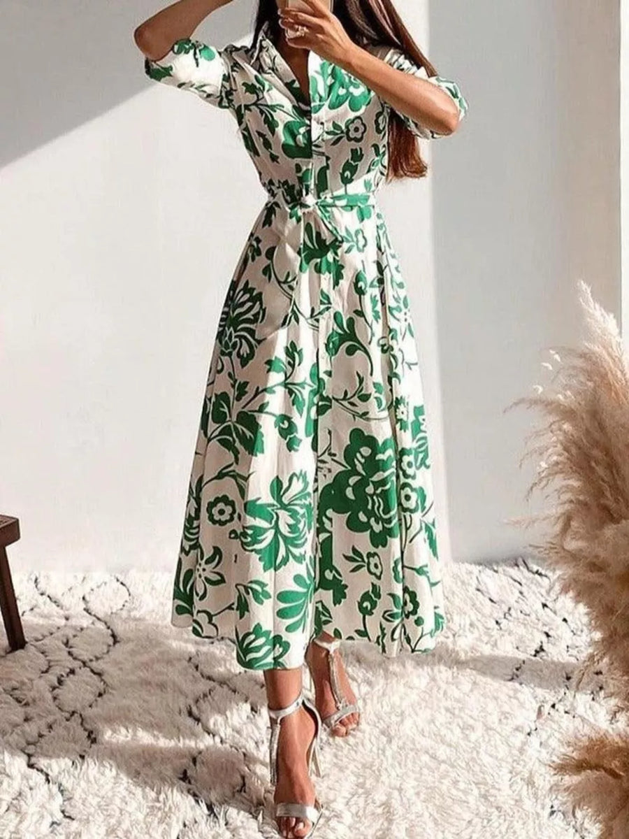 white shirt dress with midi and button-front