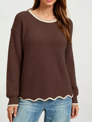pullover sweater in dark brown featuring ribbed and regular fit