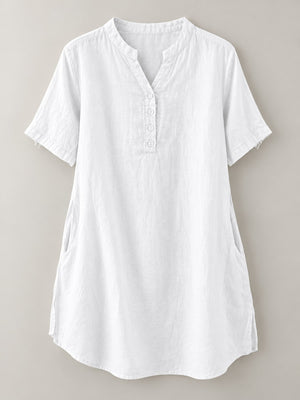 Red blouse with tunic-length and half-button