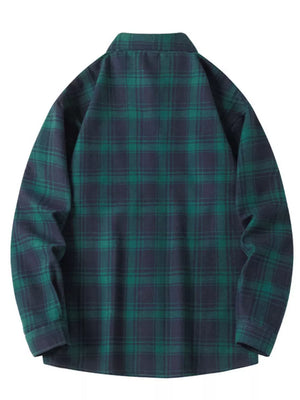 Men's Plus Size Plaid Long Sleeve Shirt in Green