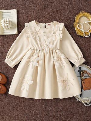 Apricot Color fit-and-flare dress featuring ruffled and floral