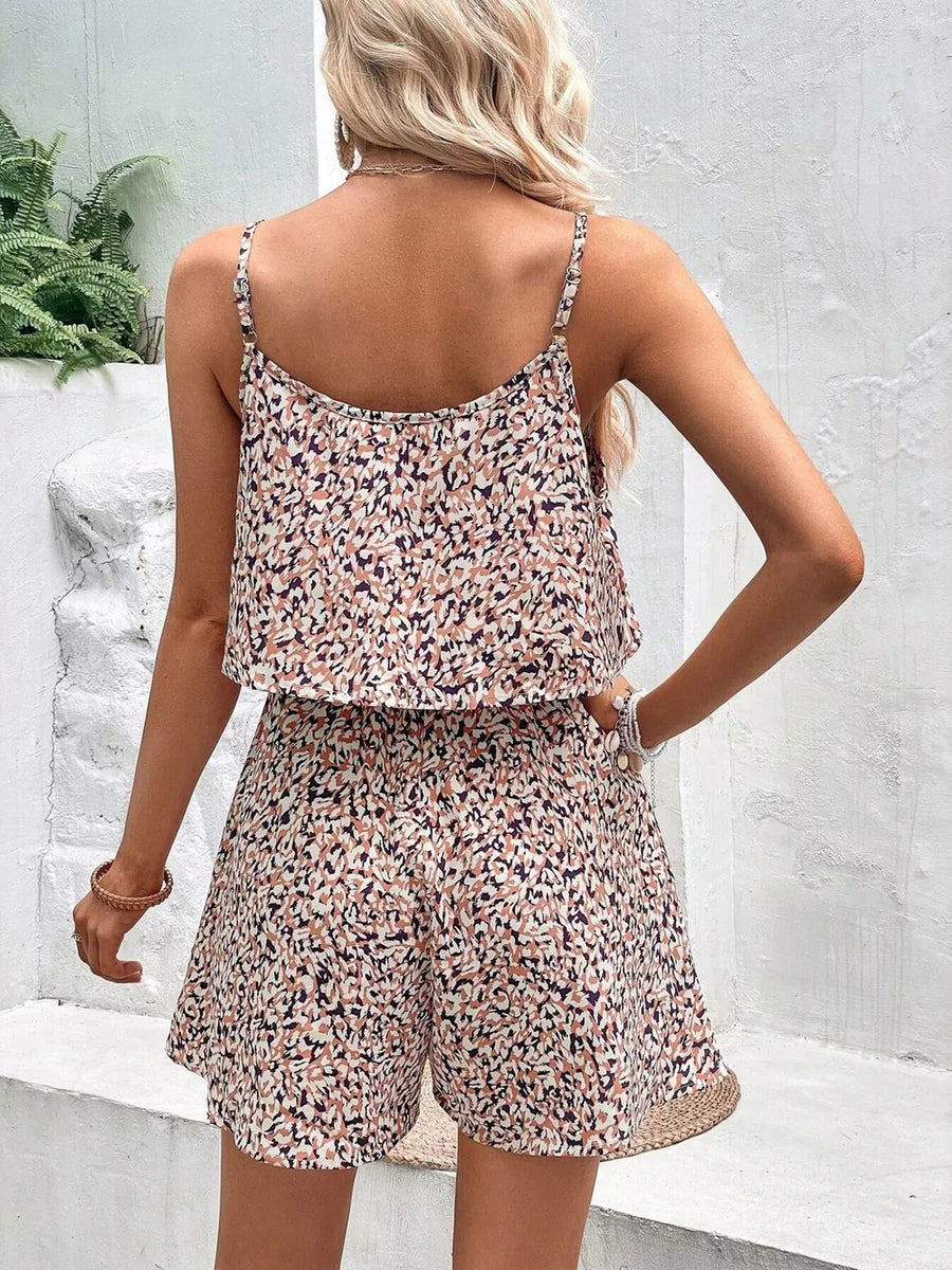 Printed Spaghetti Strap Romper option 6