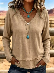 blouse in khaki featuring raw hem and relaxed fit