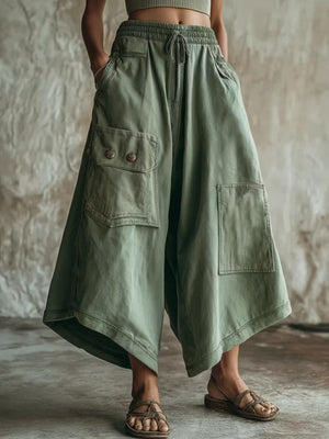 cargo pants in sage green featuring pocketed and wide-leg fit