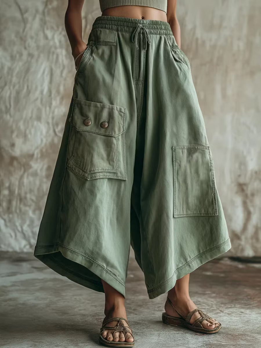 cargo pants in sage green featuring pocketed and wide-leg fit