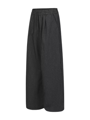 Black Men's Striped Wide-leg Drawstring Pants
