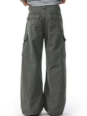 Men's army green cargo sweatpants with multiple pockets and a relaxed fit.