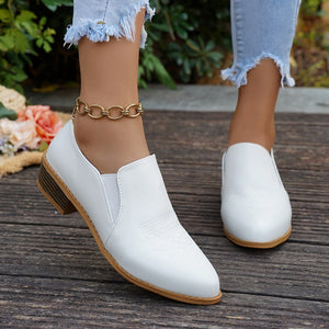 Point Toe Block Heel Loafers in Black with point toe