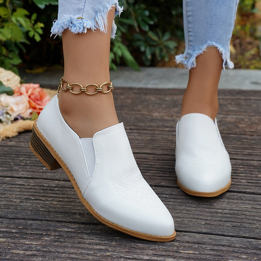 Point Toe Block Heel Loafers in Black with point toe