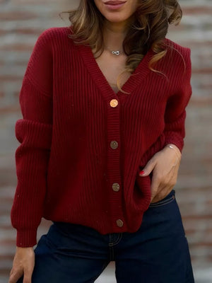 burgundy cardigan with ribbed and v-neck