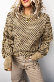 pullover sweater in Mocha with geometric and drop shoulder