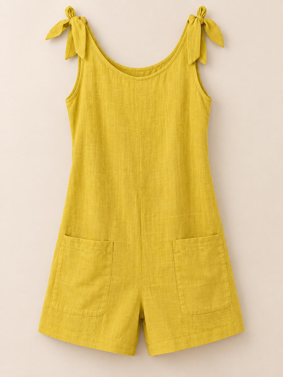 Black romper with tie-shoulder and sleeveless