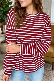 Stripe Drop Shoulder Long Sleeve Top option 4
