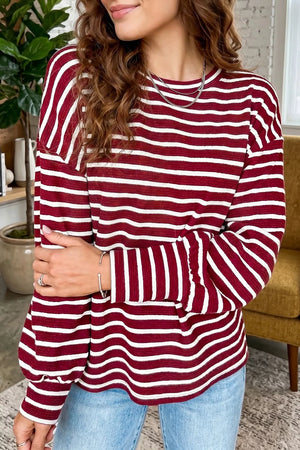 Stripe Drop Shoulder Long Sleeve Top option 4