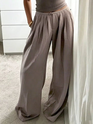 Khaki with Wide-leg Pleated Pants