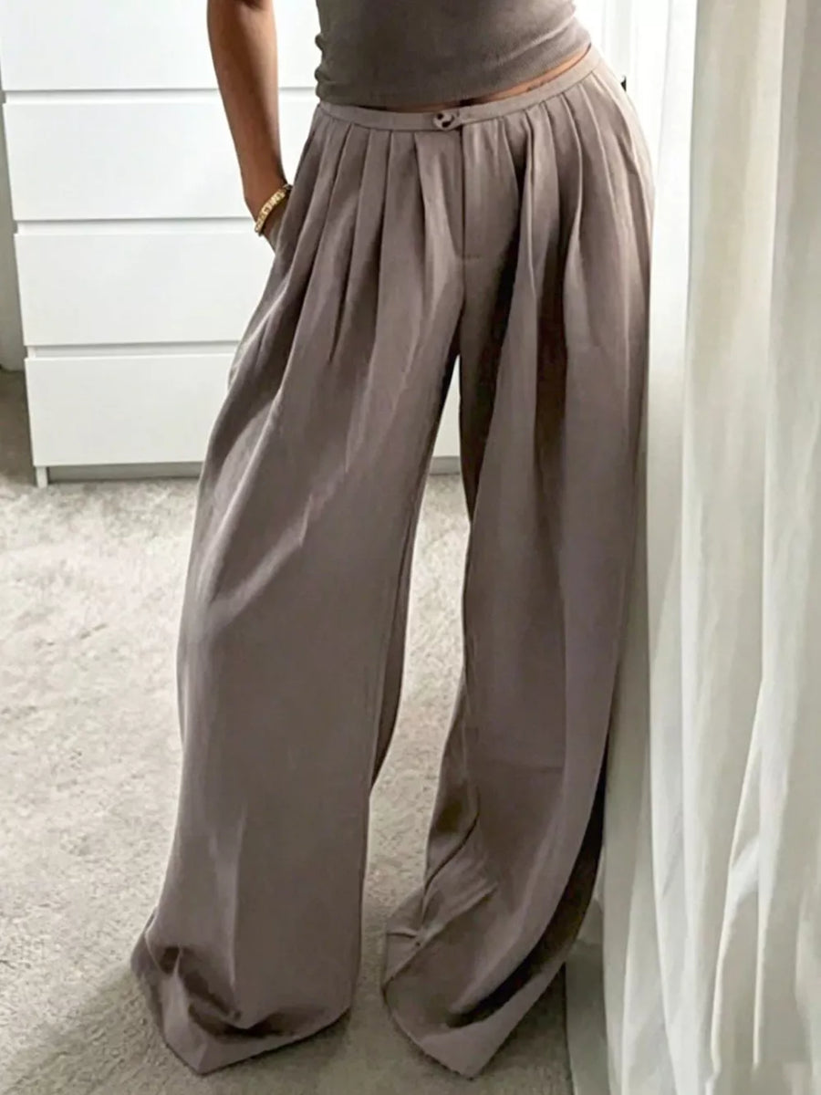 Khaki with Wide-leg Pleated Pants