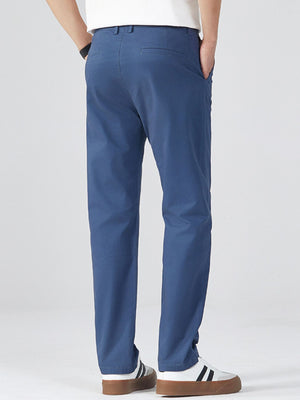 Black pants with full-length and zip-front, button