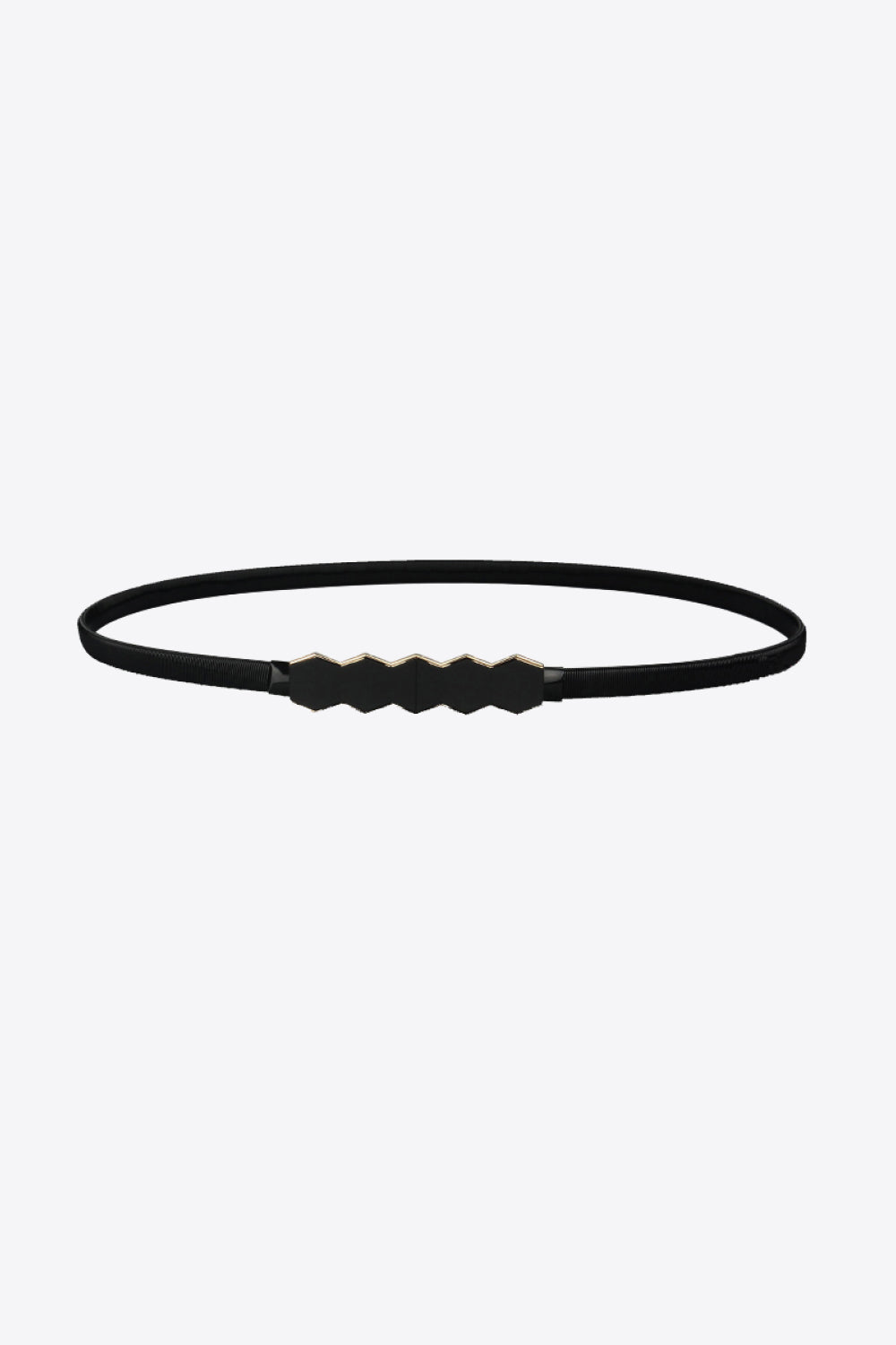 Black elastic belt with geometric buckle detail