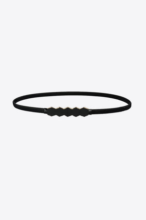Black elastic belt with geometric buckle detail