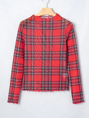blouse in black with plaid and sheer