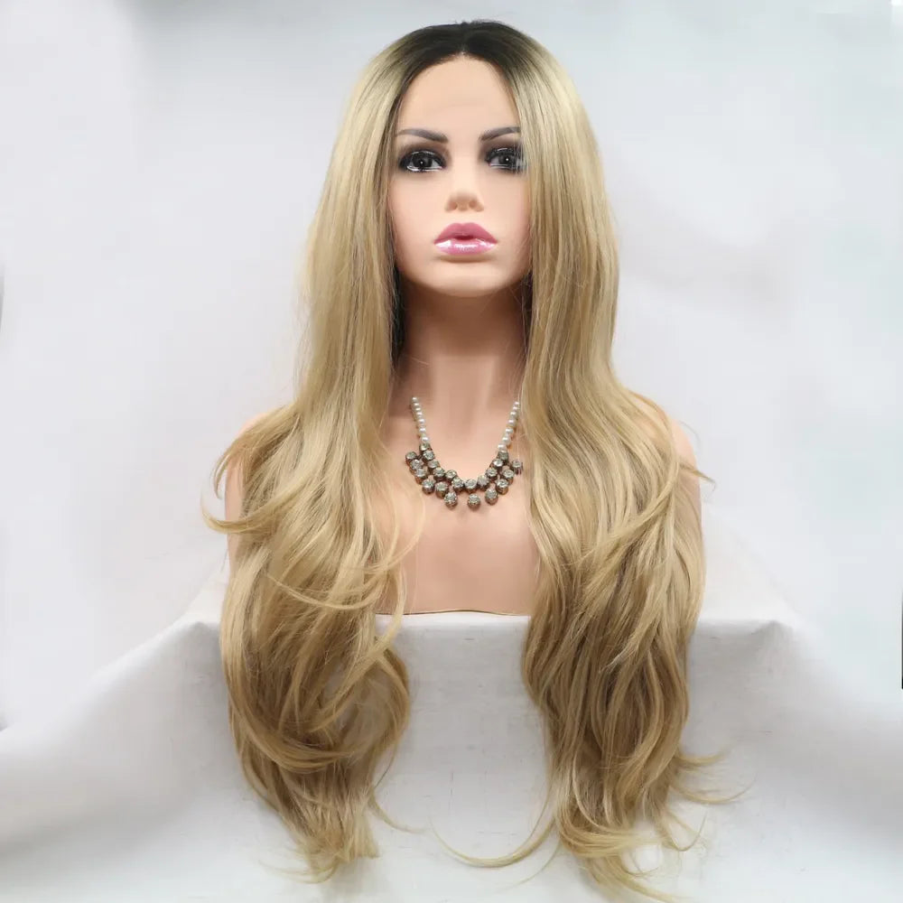 Ombré beach wave lace front wig in brown/khaki with loose waves.