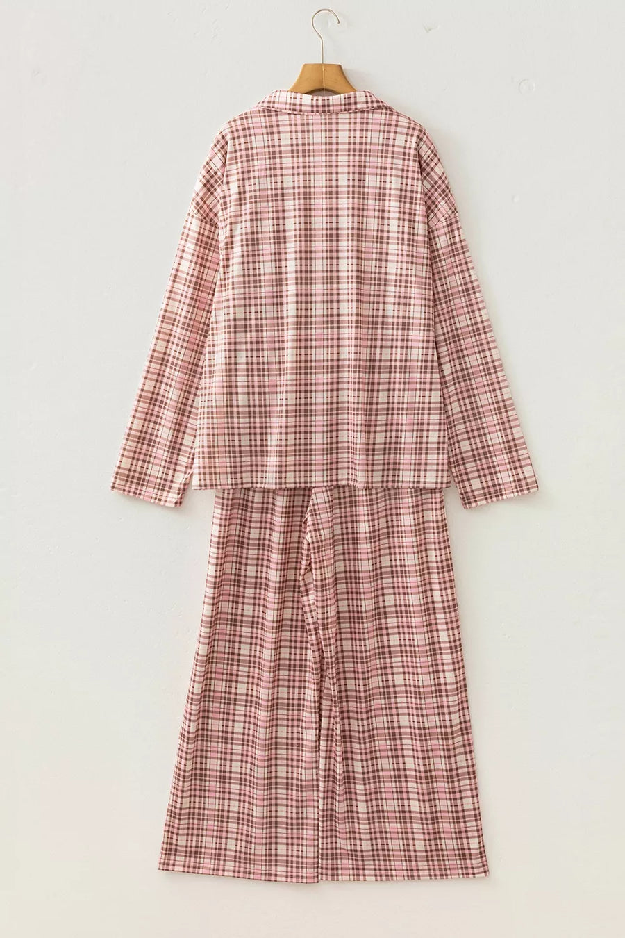 pajama set in brown with plaid and buttoned