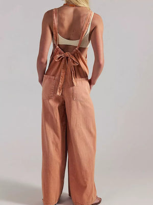 Sleeveless Wide-leg Jumpsuit in Dark Blue with pocketed