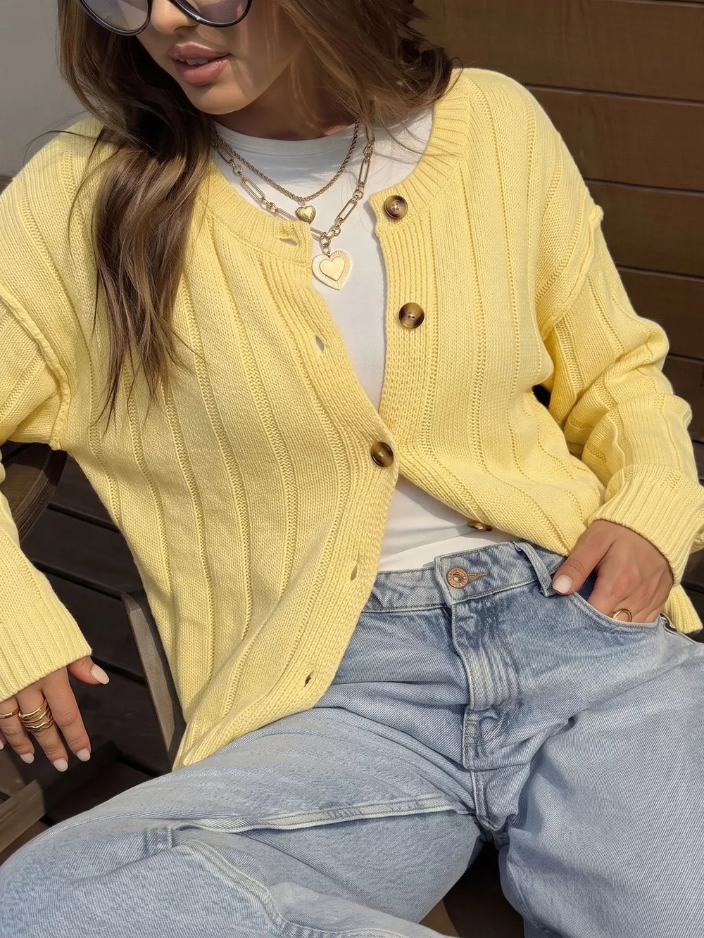 Button Up Dropped Shoulder Cardigan option 3
