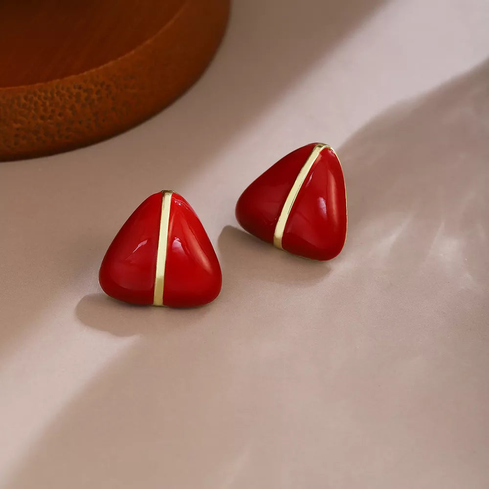 earrings in red featuring geometric shape and accessory fit