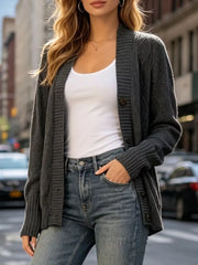 Cozy Cable Knit Button-up Cardigan in Black