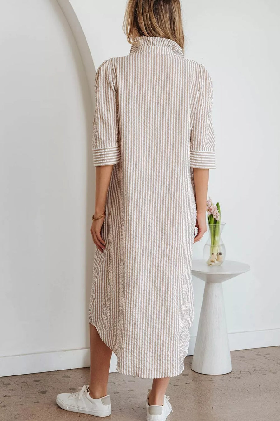 Stripe Frilled Collar Half Sleeve Shirt Dress option 3
