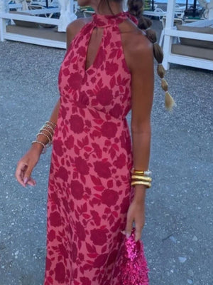 romantic maxi dress in deep purple with halter
