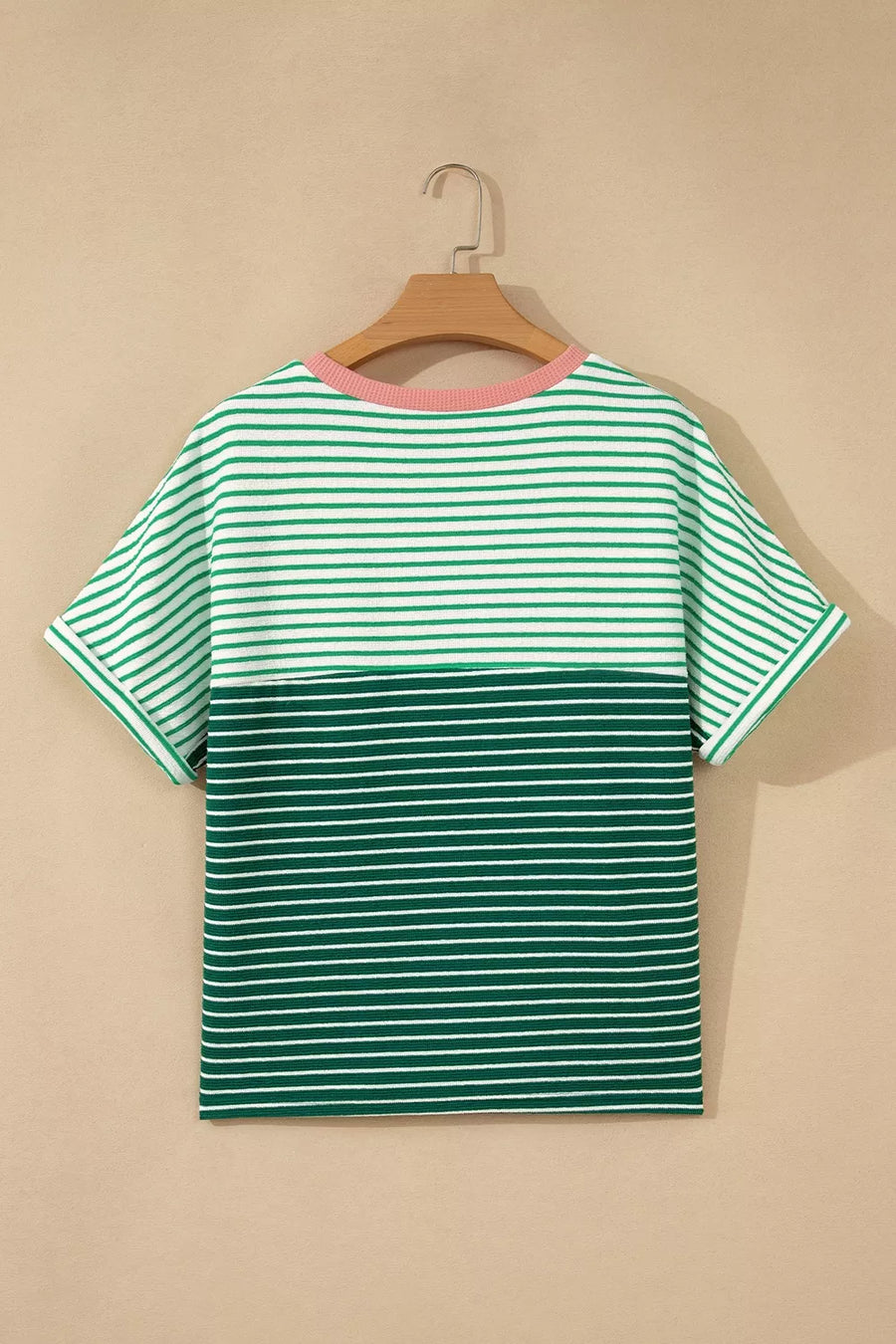 Gum Leaf with Stripe Contrast Color Block Relaxed Tee