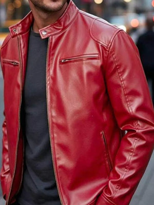 Dark Green Men's Full Size Faux Leather Bomber Jacket