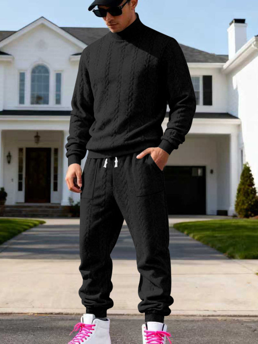 Black lounge set with hip-length, full-length and pullover, drawstring, elastic