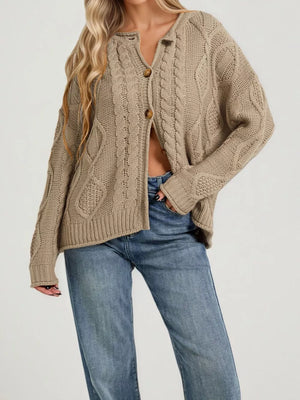 cardigan in Black with cable-knit and hip-length