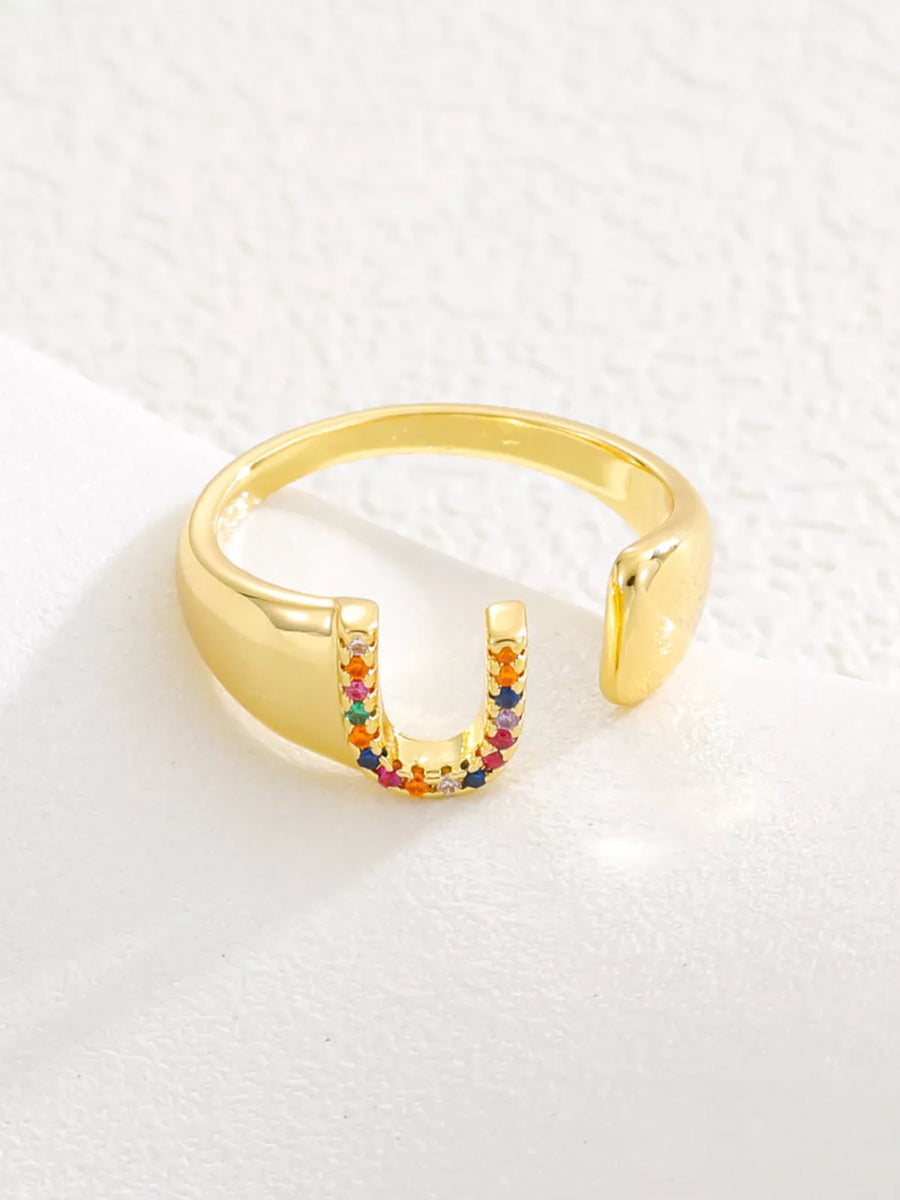 18k Gold-plated Zircon Letter Ring in R with gold-plated
